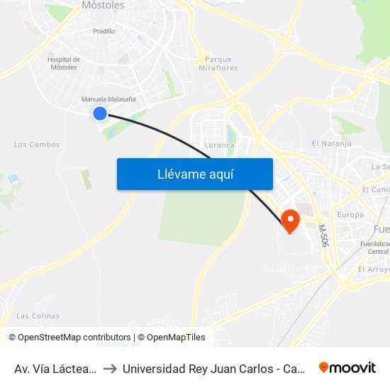 Av. Vía Láctea - Géminis to Universidad Rey Juan Carlos - Campus De Fuenlabrada map
