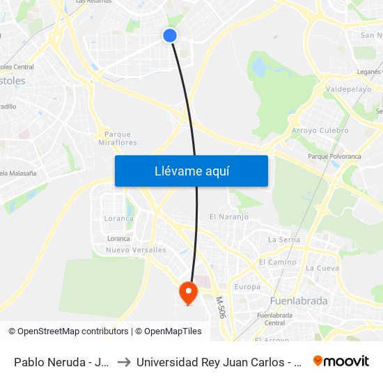 Pablo Neruda - José Saramago to Universidad Rey Juan Carlos - Campus De Fuenlabrada map