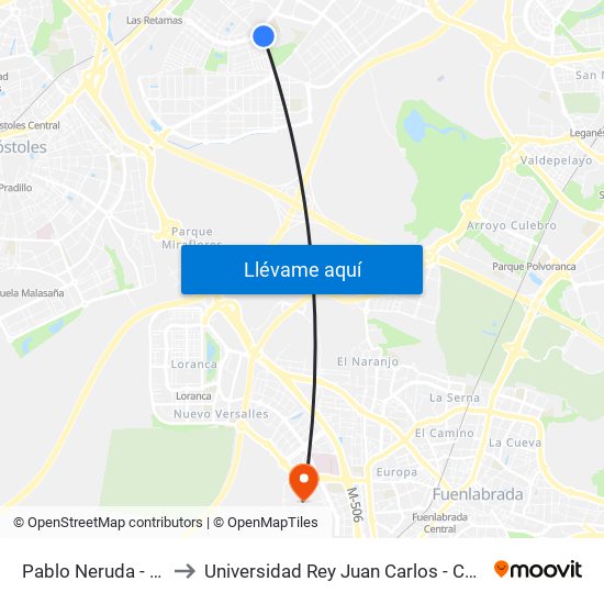 Pablo Neruda - Av. Retamas to Universidad Rey Juan Carlos - Campus De Fuenlabrada map