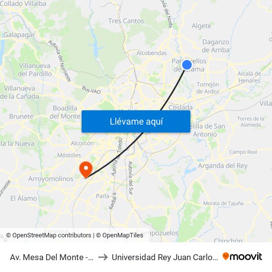 Av. Mesa Del Monte - Urb. Altos Del Jarama to Universidad Rey Juan Carlos - Campus De Fuenlabrada map