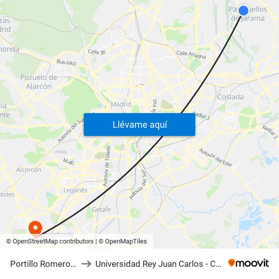 Portillo Romero - Urb. Pulido to Universidad Rey Juan Carlos - Campus De Fuenlabrada map