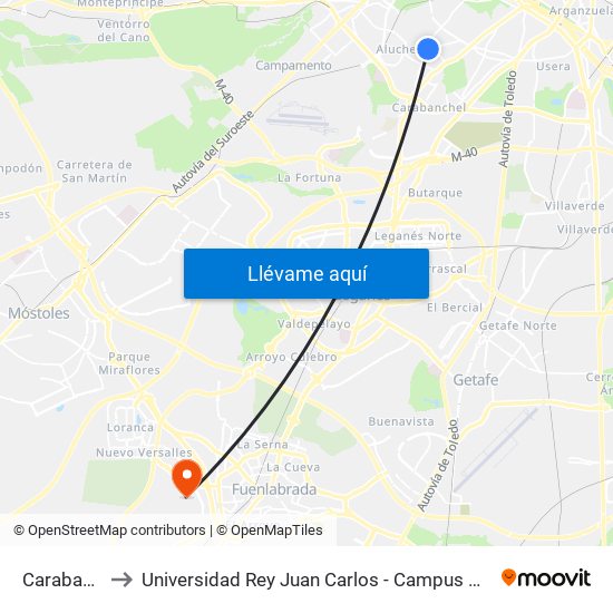 Carabanchel to Universidad Rey Juan Carlos - Campus De Fuenlabrada map