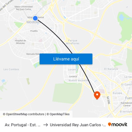 Av. Portugal - Est. Móstoles Central to Universidad Rey Juan Carlos - Campus De Fuenlabrada map