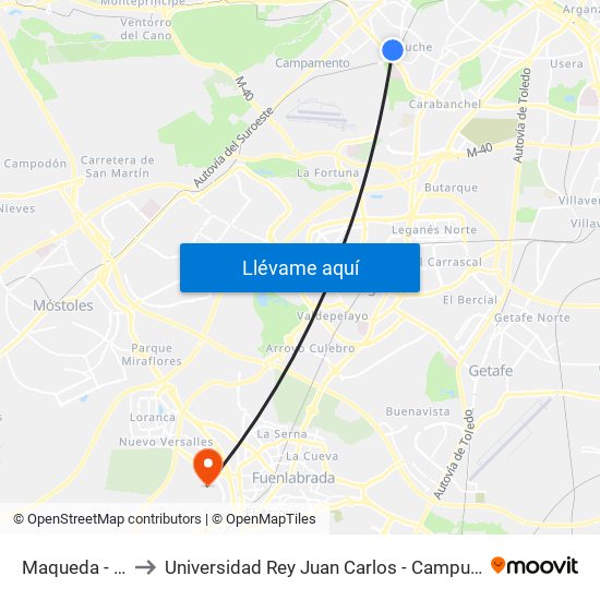 Maqueda - Aluche to Universidad Rey Juan Carlos - Campus De Fuenlabrada map