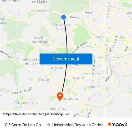 C.º Cerro De Los Gamos - Est. El Barrial to Universidad Rey Juan Carlos - Campus De Fuenlabrada map