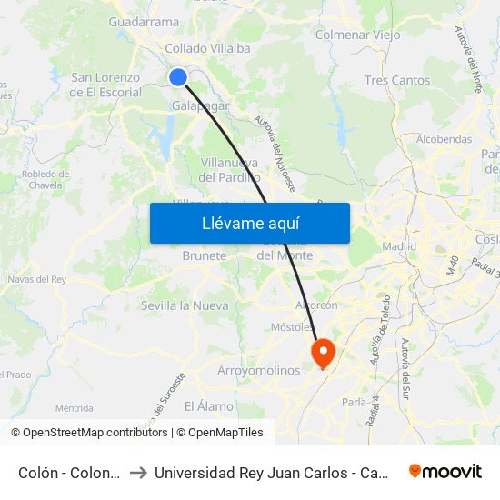 Colón - Colonia España to Universidad Rey Juan Carlos - Campus De Fuenlabrada map