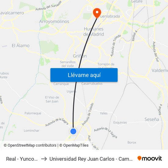 Calle Real / Centro, Yuncos to Universidad Rey Juan Carlos - Campus De Fuenlabrada map