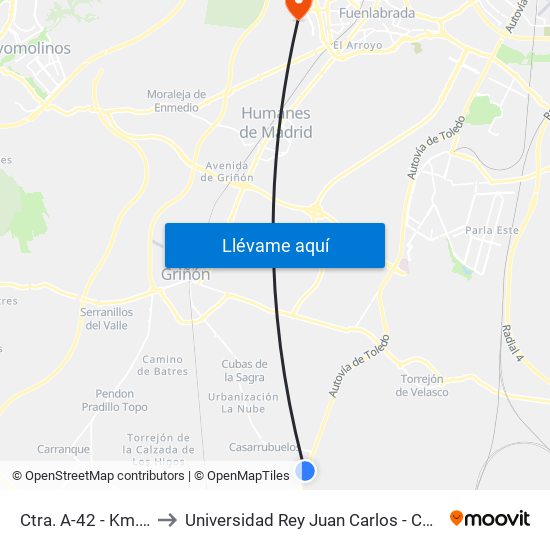 Ctra. A-42 - Km. 31, Illescas to Universidad Rey Juan Carlos - Campus De Fuenlabrada map