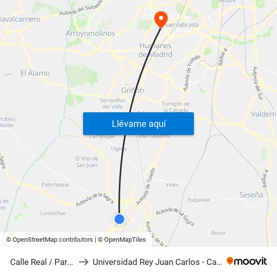 Calle Real / Parque, Yuncos to Universidad Rey Juan Carlos - Campus De Fuenlabrada map
