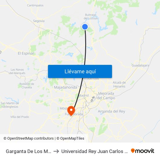 Garganta De Los Montes - San Isidro to Universidad Rey Juan Carlos - Campus De Fuenlabrada map