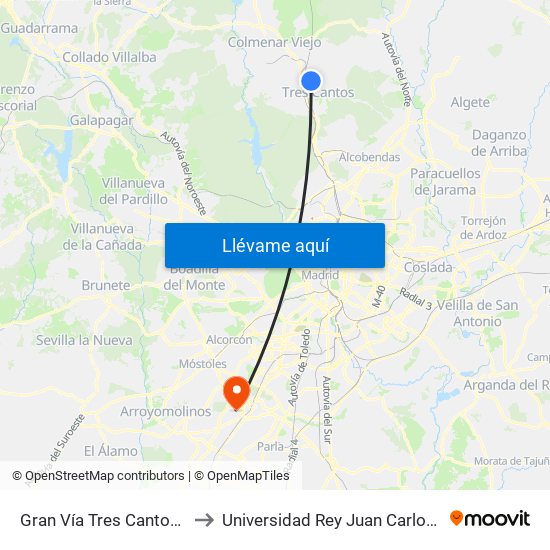 Gran Vía Tres Cantos - Av. Teresa Calcuta to Universidad Rey Juan Carlos - Campus De Fuenlabrada map