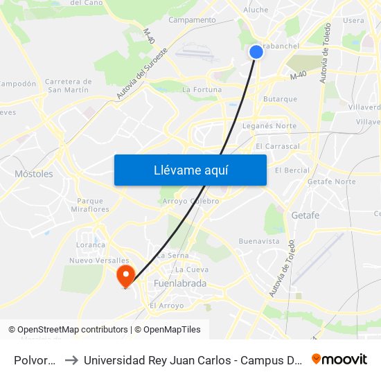 Polvoranca to Universidad Rey Juan Carlos - Campus De Fuenlabrada map