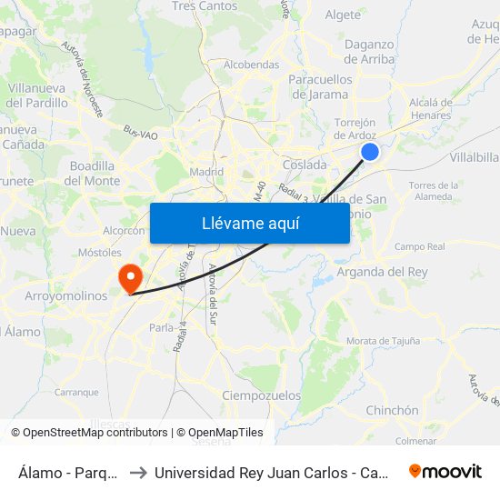 Álamo - Parque Europa to Universidad Rey Juan Carlos - Campus De Fuenlabrada map