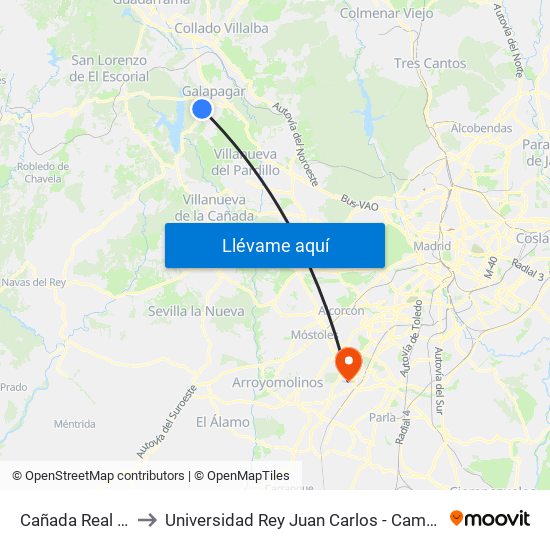 Cañada Real - Navazo to Universidad Rey Juan Carlos - Campus De Fuenlabrada map