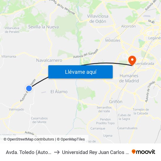 Avda. Toledo (Autovía A-5), Urb. Fado to Universidad Rey Juan Carlos - Campus De Fuenlabrada map