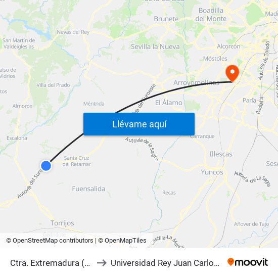 Ctra. Extremadura (Madrid), Quismondo to Universidad Rey Juan Carlos - Campus De Fuenlabrada map