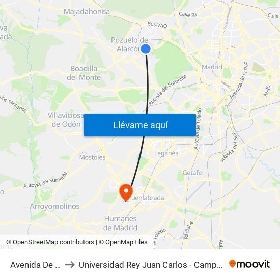 Avenida De Europa to Universidad Rey Juan Carlos - Campus De Fuenlabrada map