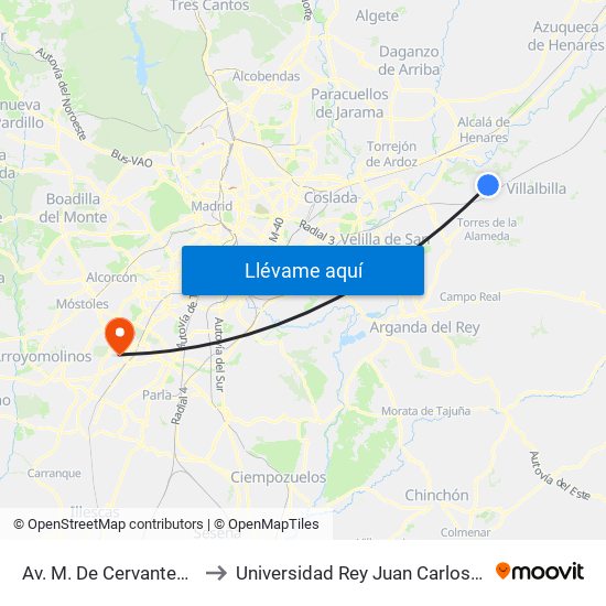 Av. M. De Cervantes - Parque Del Lago to Universidad Rey Juan Carlos - Campus De Fuenlabrada map