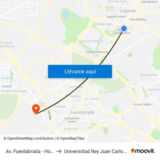 Av. Fuenlabrada - Hospital Severo Ochoa to Universidad Rey Juan Carlos - Campus De Fuenlabrada map