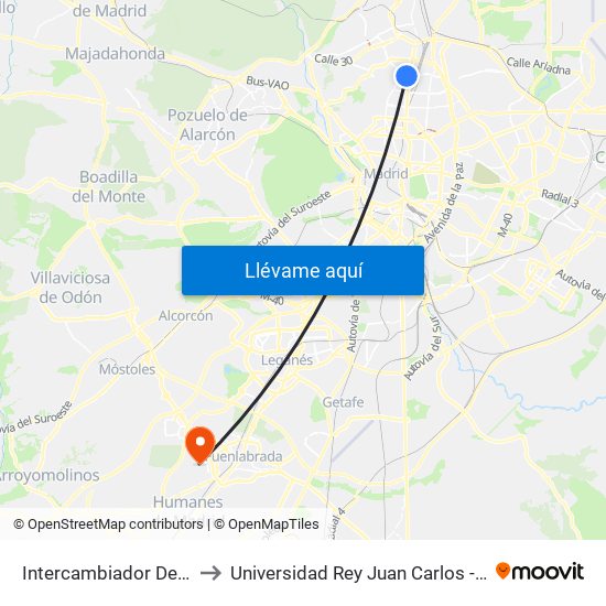 Intercambiador De Plaza De Castilla to Universidad Rey Juan Carlos - Campus De Fuenlabrada map