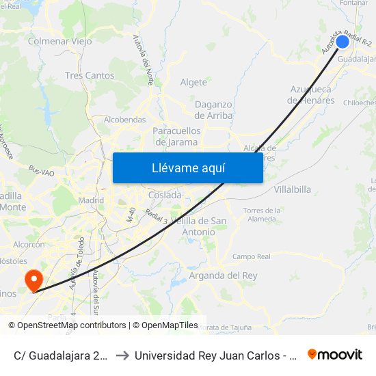 C/ Guadalajara 25, Marchamalo to Universidad Rey Juan Carlos - Campus De Fuenlabrada map