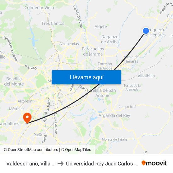 Valdeserrano, Villanueva De La Torre to Universidad Rey Juan Carlos - Campus De Fuenlabrada map