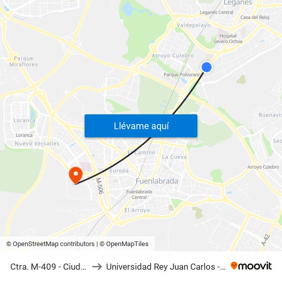 Ctra. M-409 - Ciudad Del Automóvil to Universidad Rey Juan Carlos - Campus De Fuenlabrada map
