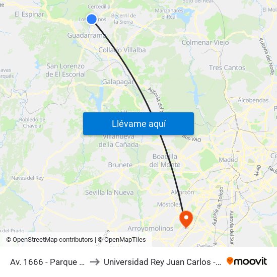 Av. 1666 - Parque De Las Cigüeñas to Universidad Rey Juan Carlos - Campus De Fuenlabrada map