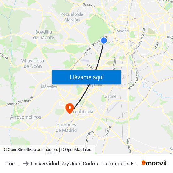 Lucero to Universidad Rey Juan Carlos - Campus De Fuenlabrada map