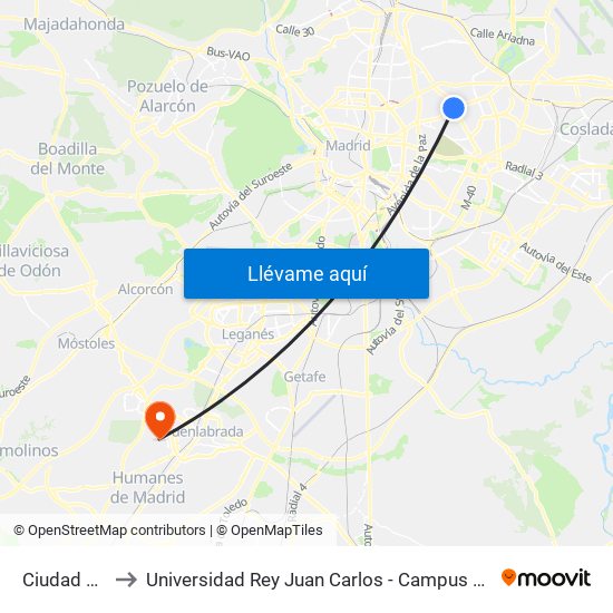 Ciudad Lineal to Universidad Rey Juan Carlos - Campus De Fuenlabrada map
