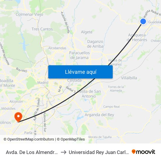 Avda. De Los Almendros, Cabanillas Del Campo to Universidad Rey Juan Carlos - Campus De Fuenlabrada map