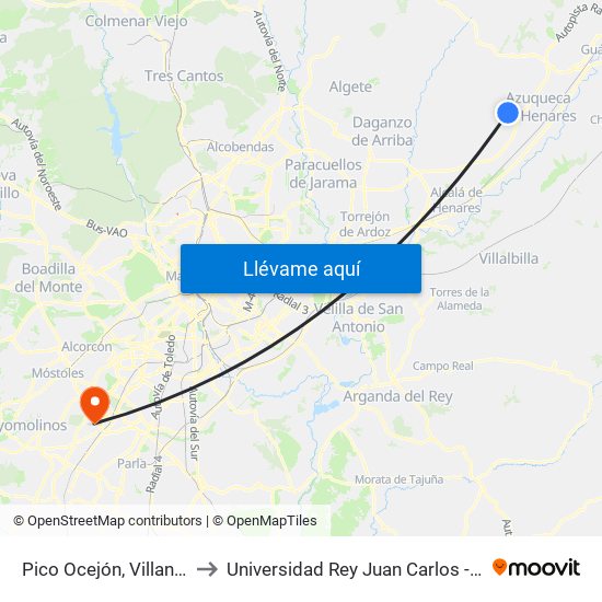 Pico Ocejón, Villanueva De La Torre to Universidad Rey Juan Carlos - Campus De Fuenlabrada map