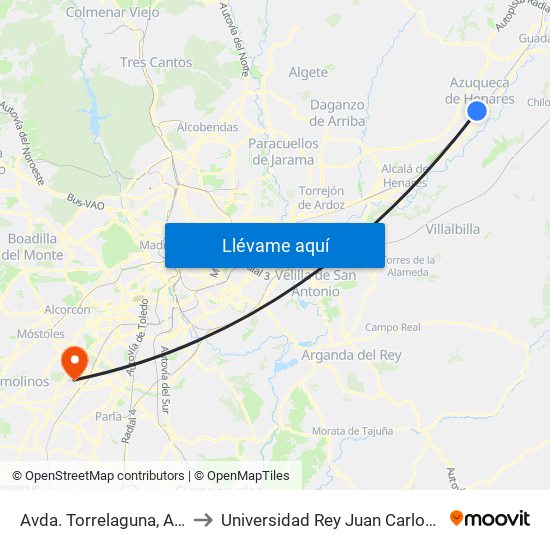 Avda. Torrelaguna, Azuqueca De Henares to Universidad Rey Juan Carlos - Campus De Fuenlabrada map