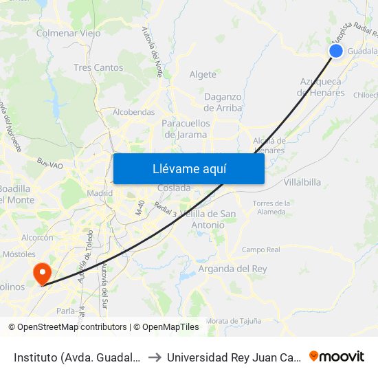 Instituto (Avda. Guadalajara), Cabanillas Del Campo to Universidad Rey Juan Carlos - Campus De Fuenlabrada map