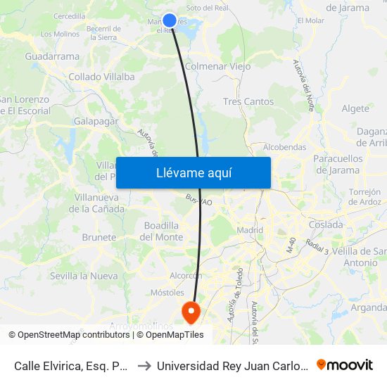 Calle Elvirica, Esq. Paseo De Los Rincones to Universidad Rey Juan Carlos - Campus De Fuenlabrada map