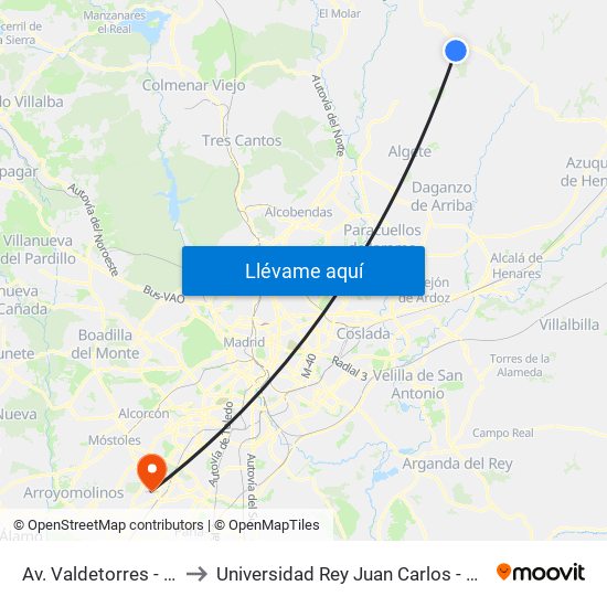 Av. Valdetorres - Sofía, El Casar to Universidad Rey Juan Carlos - Campus De Fuenlabrada map