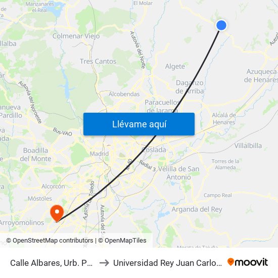 Calle Albares, Urb. Parque De Las Castillas to Universidad Rey Juan Carlos - Campus De Fuenlabrada map