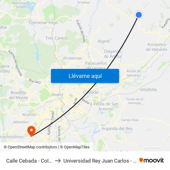 Calle Cebada - Colegio, Galápagos to Universidad Rey Juan Carlos - Campus De Fuenlabrada map