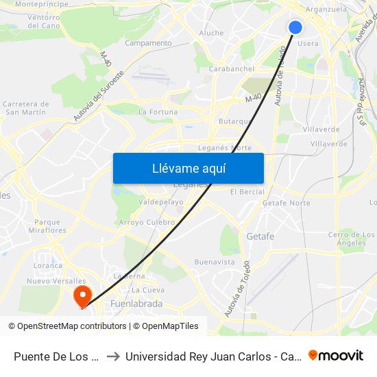 Puente De Los Capuchinos to Universidad Rey Juan Carlos - Campus De Fuenlabrada map