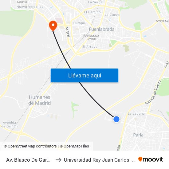 Av. Blasco De Garay - B. John Deere to Universidad Rey Juan Carlos - Campus De Fuenlabrada map