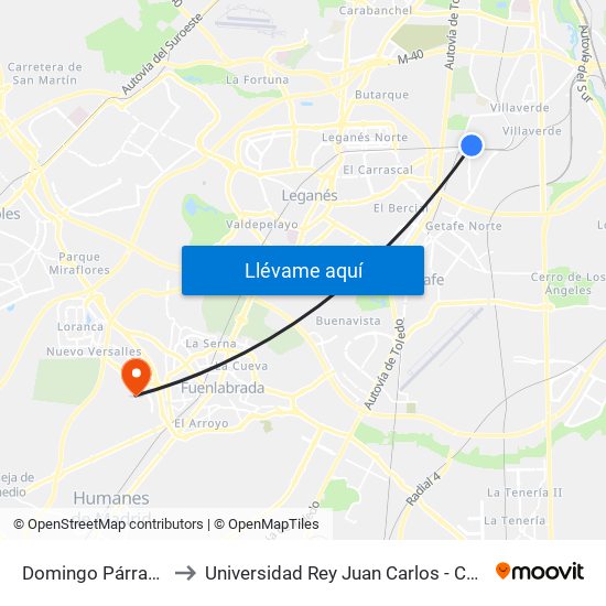 Domingo Párraga - Astillero to Universidad Rey Juan Carlos - Campus De Fuenlabrada map