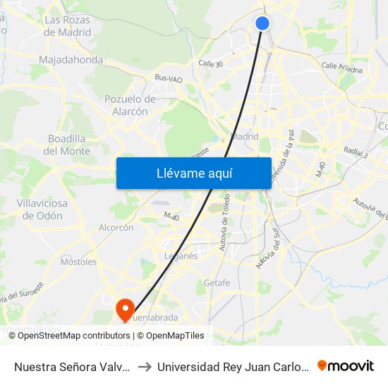 Nuestra Señora Valverde - Alonso Quijano to Universidad Rey Juan Carlos - Campus De Fuenlabrada map