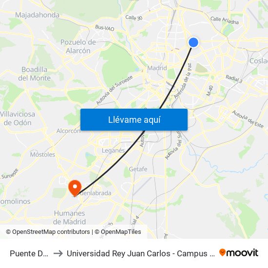 Puente De Cea to Universidad Rey Juan Carlos - Campus De Fuenlabrada map