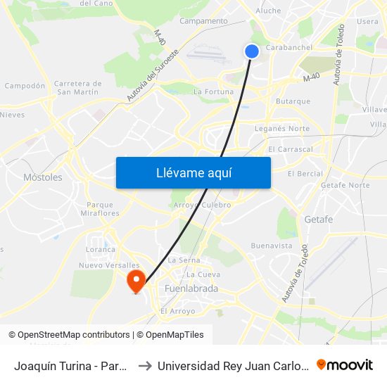 Joaquín Turina - Parque Carlos Matallanas to Universidad Rey Juan Carlos - Campus De Fuenlabrada map