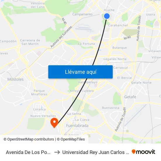 Avenida De Los Poblados - Comisaria to Universidad Rey Juan Carlos - Campus De Fuenlabrada map