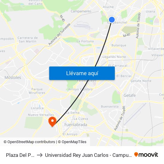 Plaza Del Parterre to Universidad Rey Juan Carlos - Campus De Fuenlabrada map