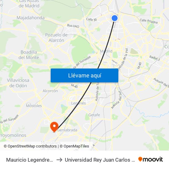 Mauricio Legendre - Manuel Caldeiro to Universidad Rey Juan Carlos - Campus De Fuenlabrada map