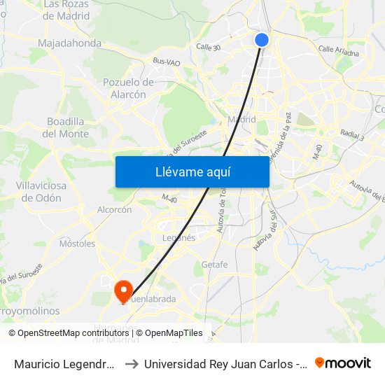 Mauricio Legendre - Cocheras Emt to Universidad Rey Juan Carlos - Campus De Fuenlabrada map