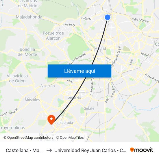 Castellana - Manuel Caldeiro to Universidad Rey Juan Carlos - Campus De Fuenlabrada map