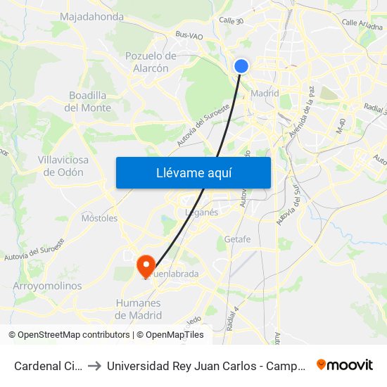 Cardenal Cisneros to Universidad Rey Juan Carlos - Campus De Fuenlabrada map